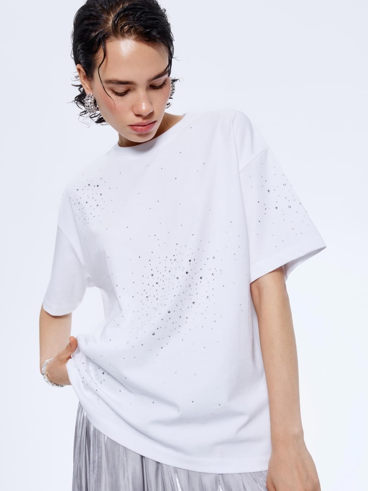 футболка оверсайз с принтом из страз 4610517257406 купить с доставкой