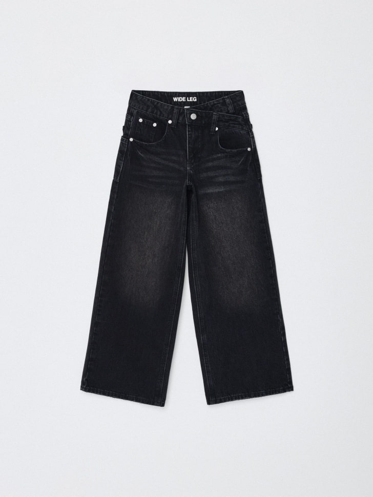 Джинсы Wide Leg с ассиметричным поясом для девочек