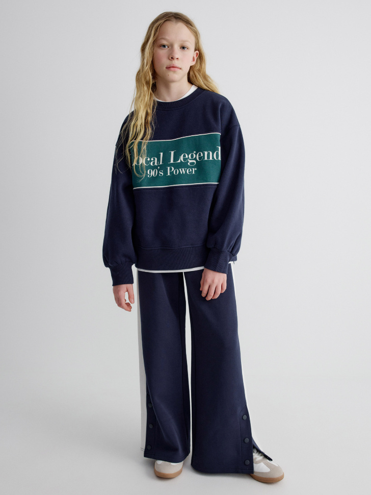 Брюки Sela широкие с лампасами для девочек, синий, арт. 33773