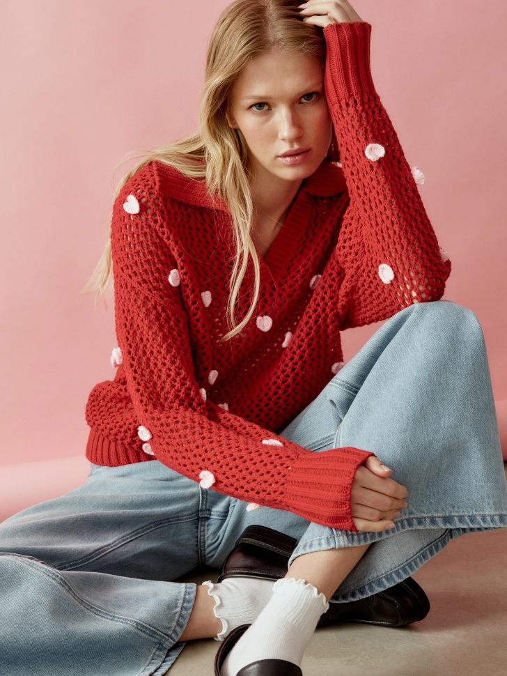 вязаный джемпер-поло с декором 4610517338662 фотография