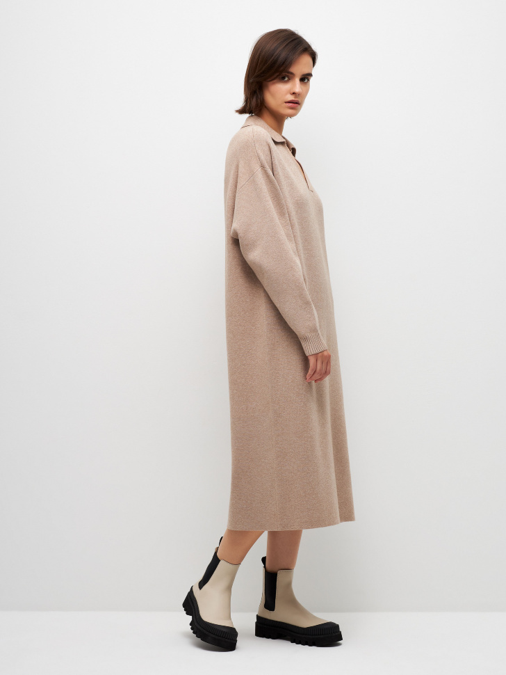 

Вязаное платье с воротником поло, Коричневый