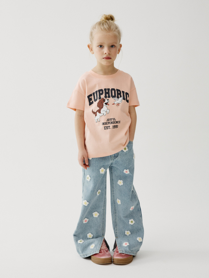 Широкие джинсы Sela с вышивкой, голубой, арт. 43945