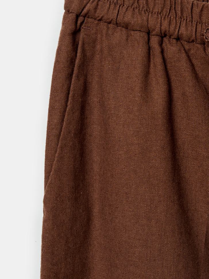 брюки из льна и хлопка с эффектом стирки из хлопка спереди