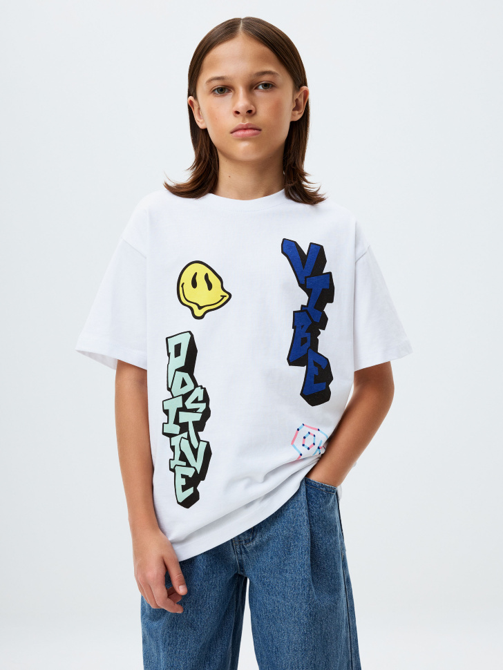 

Футболка оверсайз с принтом для мальчиков, 4801070206