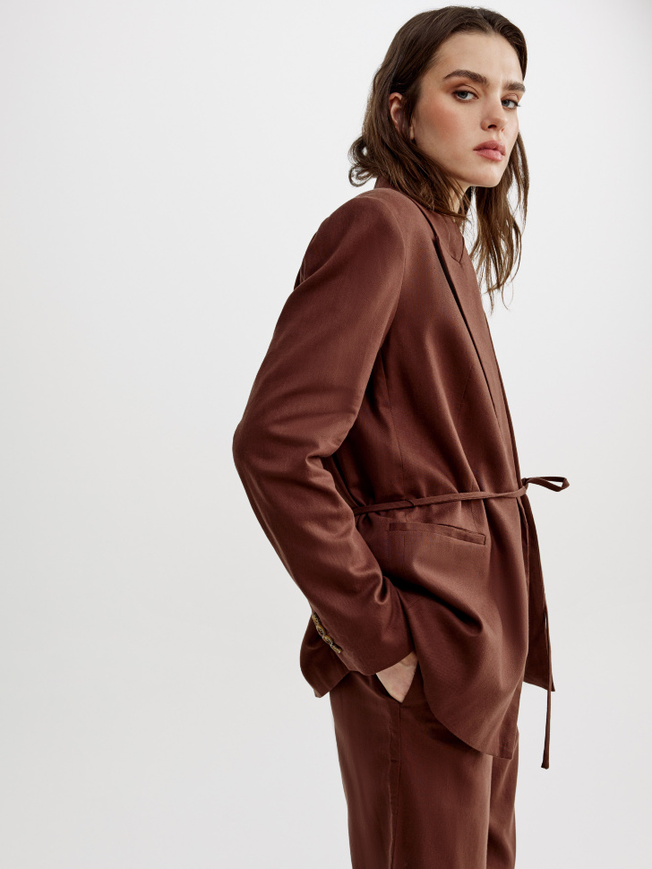 жакет с поясом из смесового хлопка и льна по цене 6999 руб вид справа