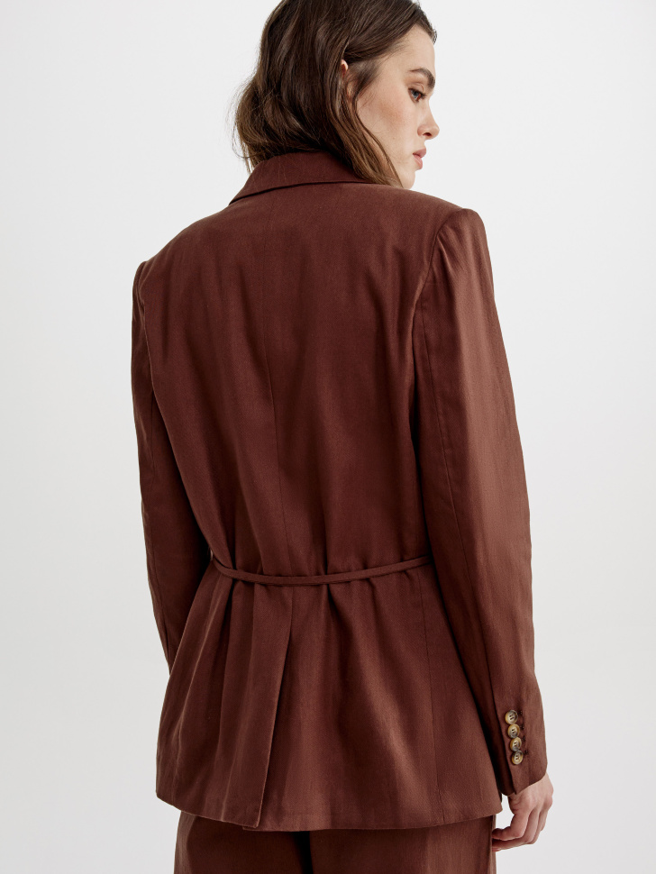 жакет с поясом из смесового хлопка и льна из россии вид сбоку