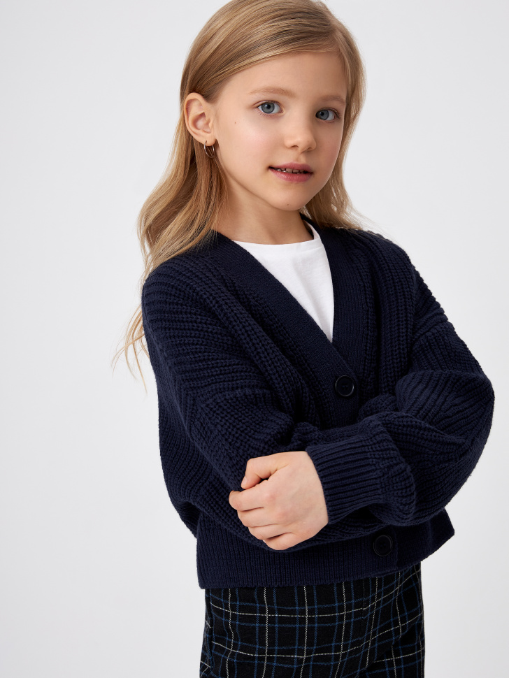Вязаный кардиган для девочек (синий, 158)