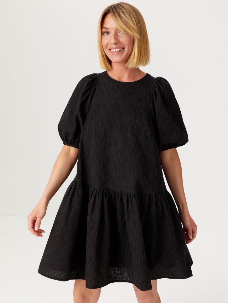 

Платье с пышными рукавами-фонариками, Черный