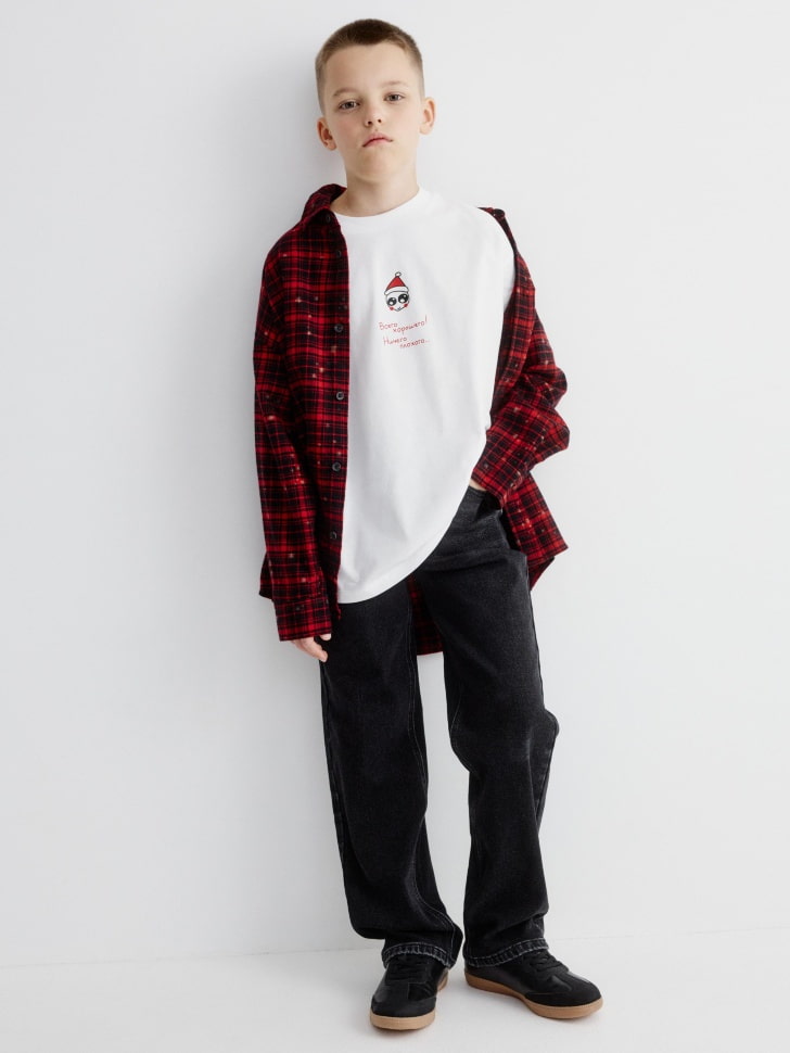 футболка оверсайз с новогодним принтом для мальчиков 4680798800493 по акции