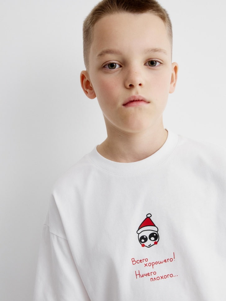 футболка оверсайз с новогодним принтом для мальчиков 4680798800493 в интернет магазине