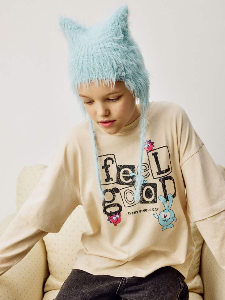 Пушистая шапка-чепчик SELA x Смешарики, арт. 33749