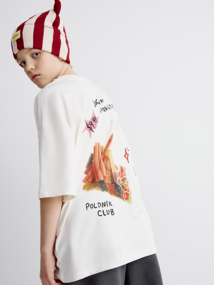 Футболка оверсайз SELA с принтом для мальчиков, белый, арт. 35128