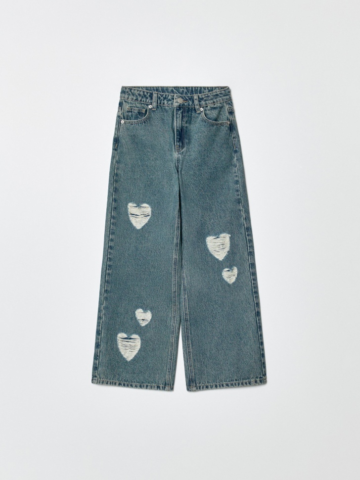 Джинсы Sela Wide Leg с фигурными разрывами для девочек, синий, арт. 35819