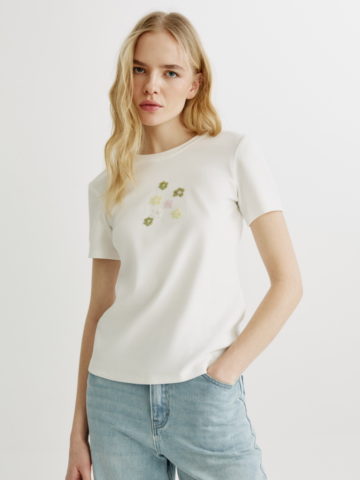 

Футболка с вышивкой из бисера, SL6803010244