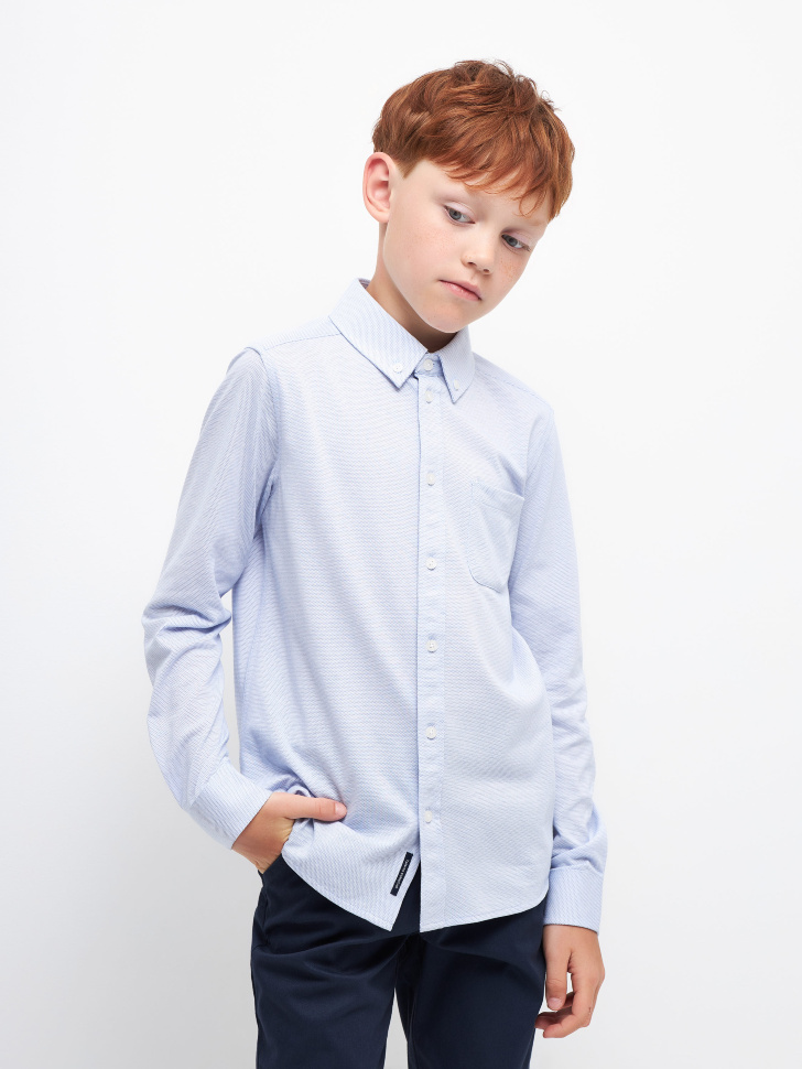 Школьная рубашка из фактурной ткани для мальчиков (голубой, 122)