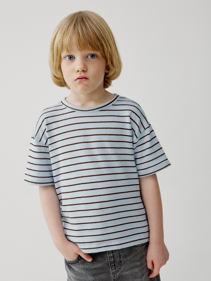 Футболка SELA оверсайз в полоску для мальчиков, голубой, арт. 45076