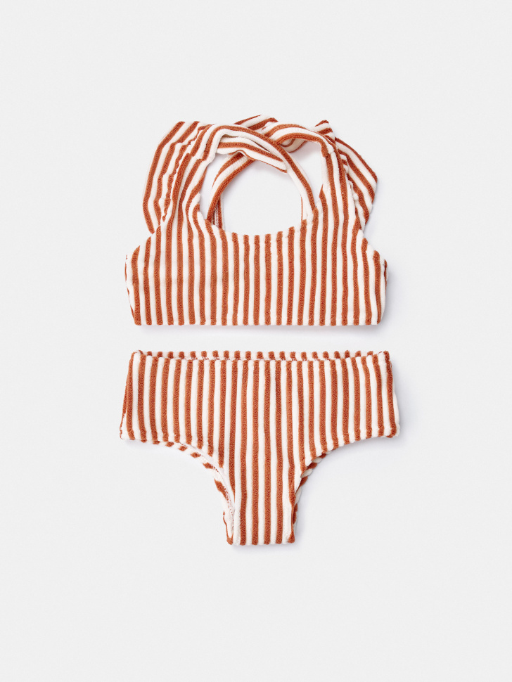 Раздельный купальник Sela в полоску для девочек, коричневый, арт. 52754