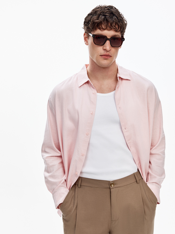 Мужская рубашка изо льна Sela, розовый, арт. 52049