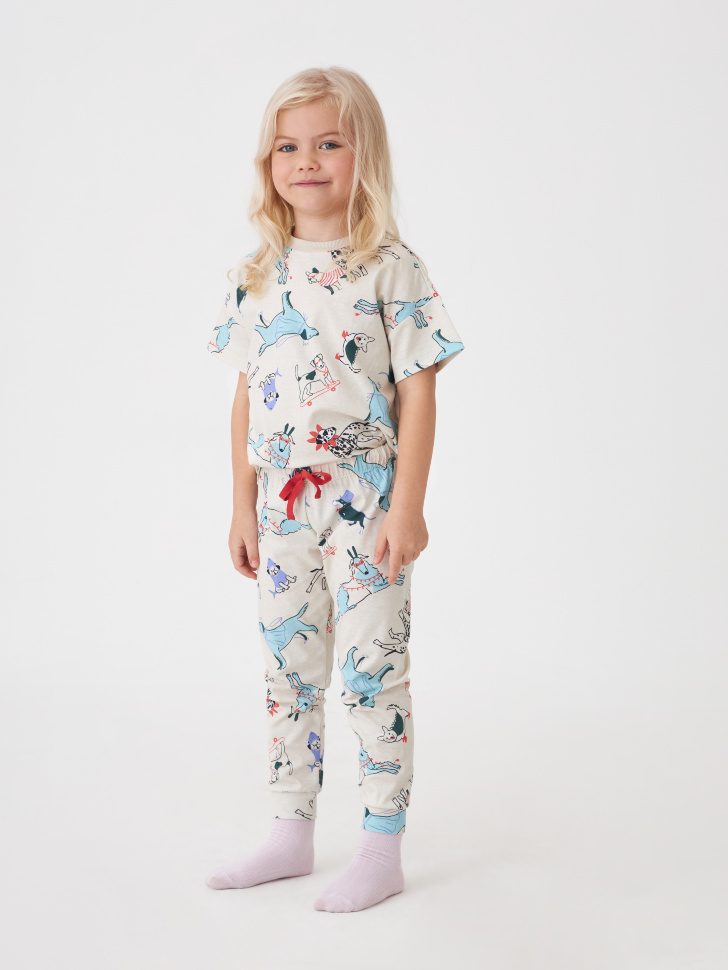 Пижама с принтом для девочек (принт, 104-110)