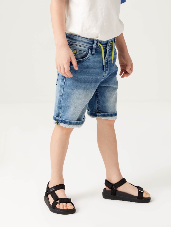 Джинсовые шорты со шнурком на поясе для мальчиков (синий, 92/ 2-3 YEARS) sela 4603375662505 - фото 3
