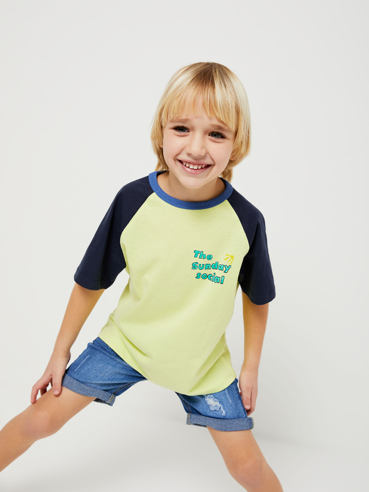 Трикотажная футболка с рукавами реглан для мальчиков (зеленый, 116/ 6-7 YEARS)