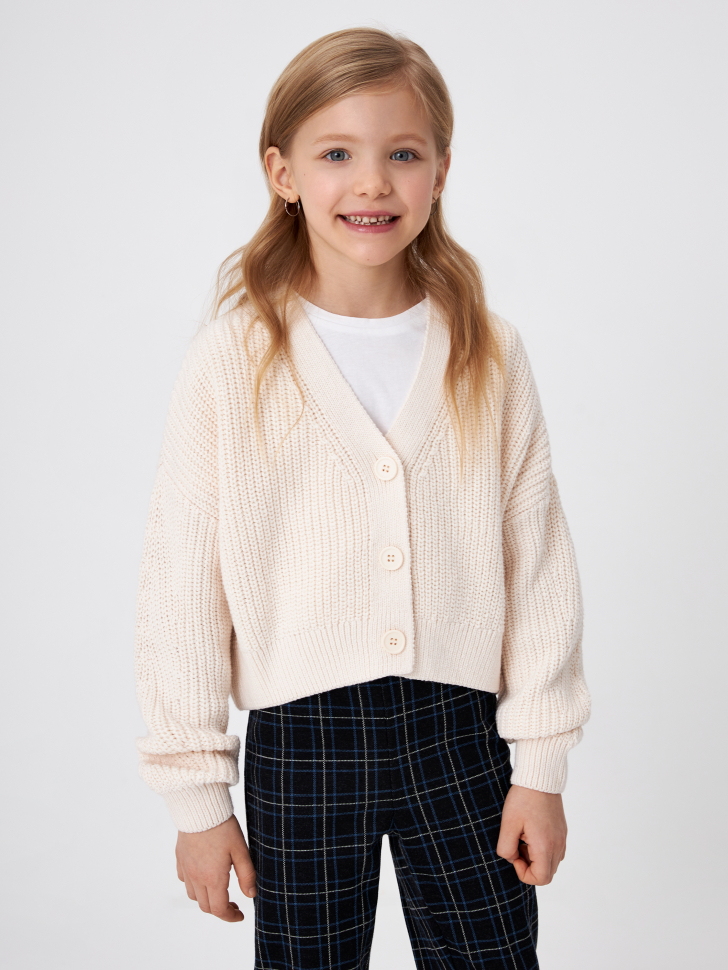 Вязаный кардиган для девочек (белый, 134)