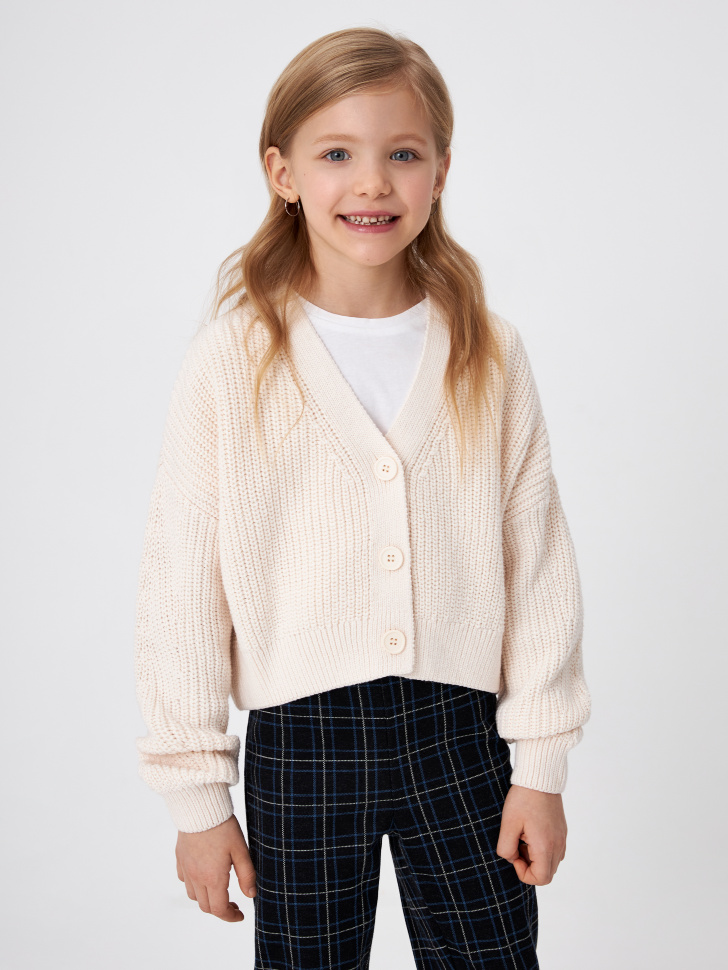 Вязаный кардиган для девочек (белый, 134)