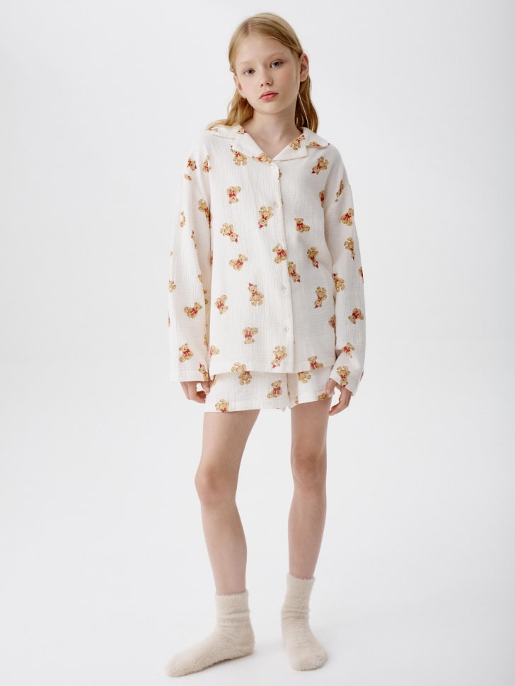 пижама с рубашкой и шортами из муслина для девочек 4610517092281 фотография