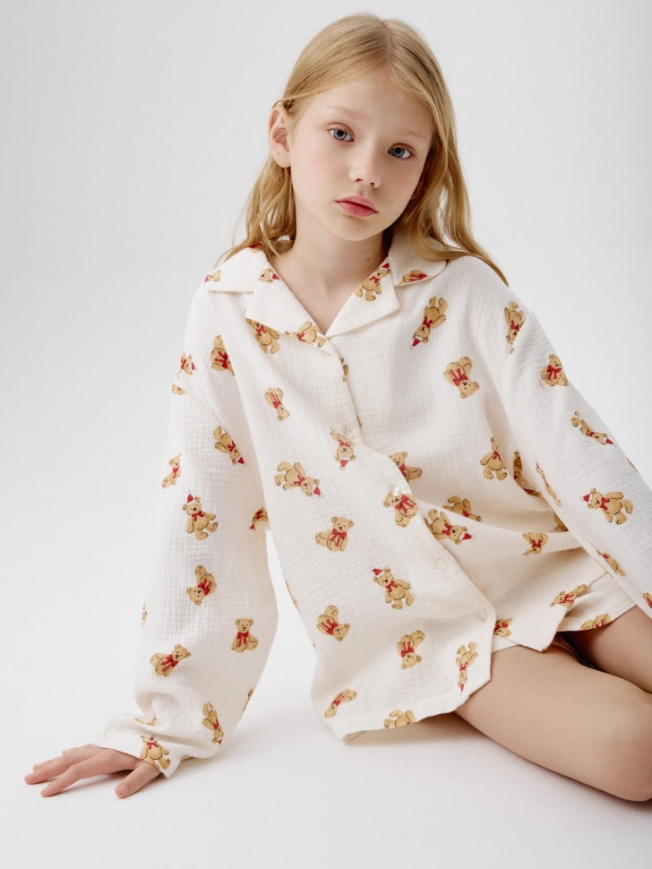 пижама с рубашкой и шортами из муслина для девочек 4610517092281 по акции