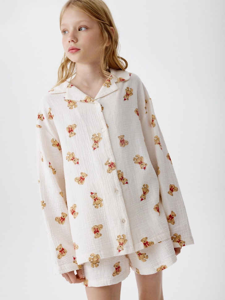 пижама с рубашкой и шортами из муслина для девочек 4610517092281 с промокодом