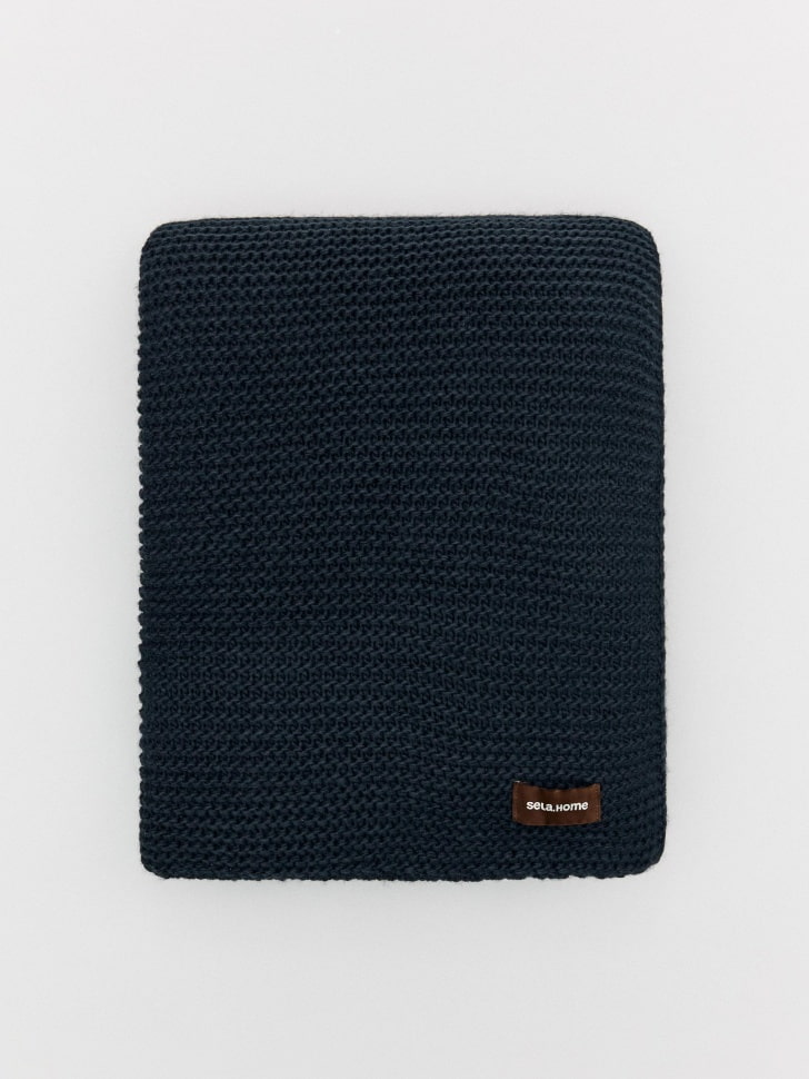 Вязаный плед, темно-синий, арт. 16724