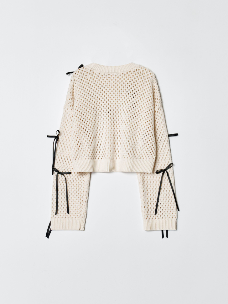 укороченный джемпер сетка с бантиками для девочек от бренда sela вид слева