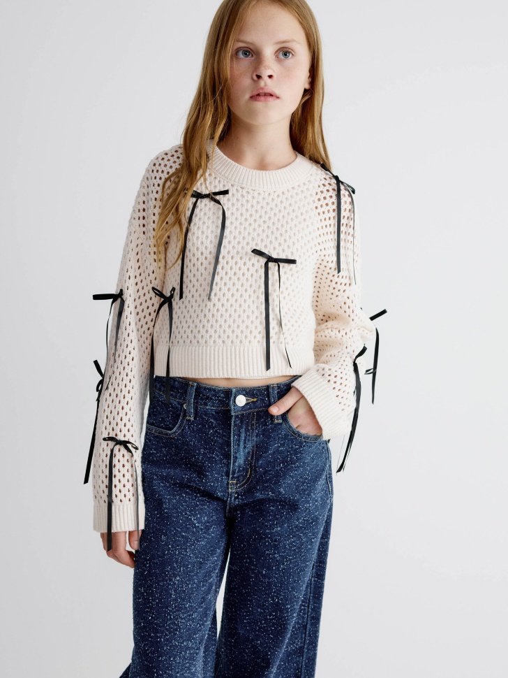 Джемпер Sela укороченный сетка с бантиками для девочек, арт. 34514