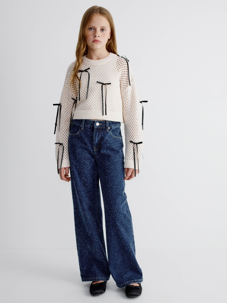 укороченный джемпер сетка с бантиками для девочек от бренда sela вид слева