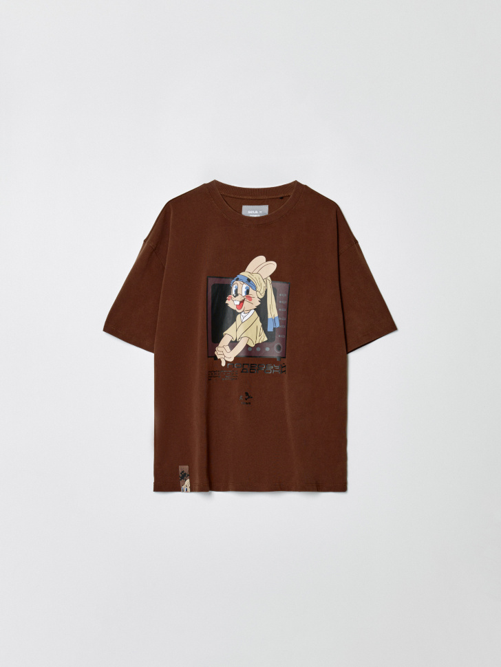 Футболка SELA x Союзмультфильм с принтом Заяц, коричневый, арт. 35089