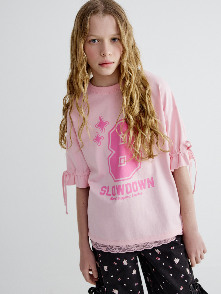 Футболка оверсайз Sela с кружевом, розовый, арт. 40745