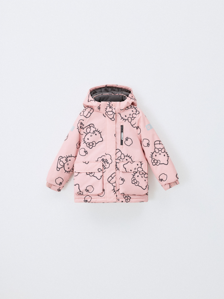 Демисезонная куртка из технологичной мембраны с принтом Hello Kitty для девочек. Фото №4