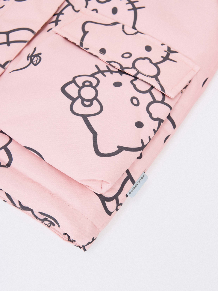 Демисезонная куртка из технологичной мембраны с принтом Hello Kitty для девочек. Фото №10