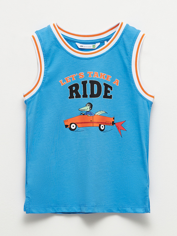 Майка с ярким принтом для мальчиков (синий, 116)