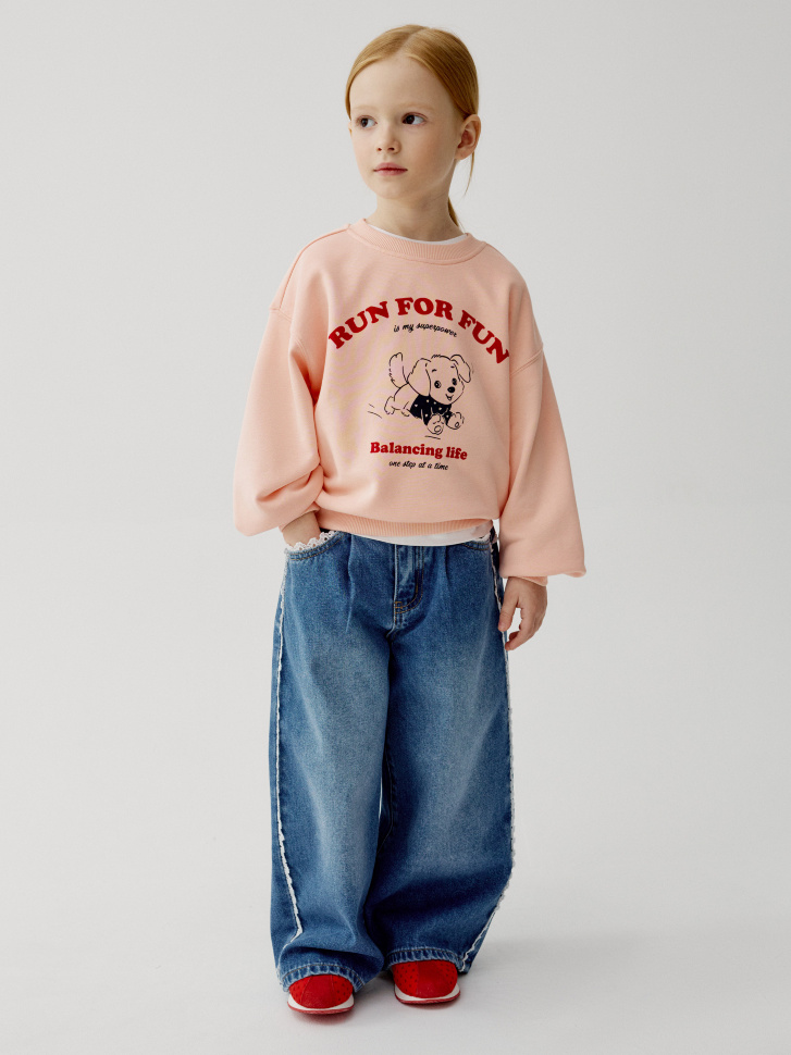 широкие джинсы с кружевной отделкой для девочек 4610517538871 фотография