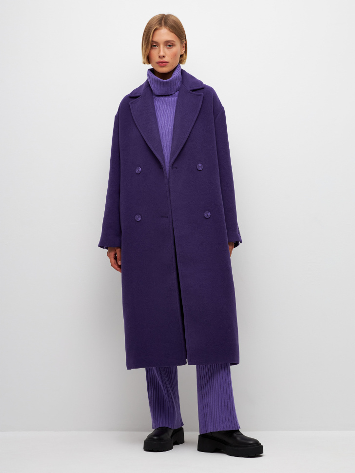 

Двубортное пальто с добавлением шерсти, Фиолетовый