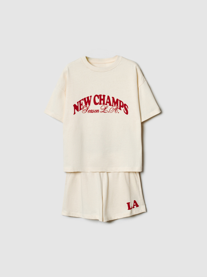 комплект из футболки и шорт для девочек от бренда sela вид слева