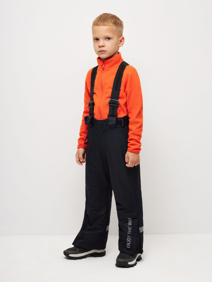 Утепленные брюки на лямках для мальчиков (черный, 104)