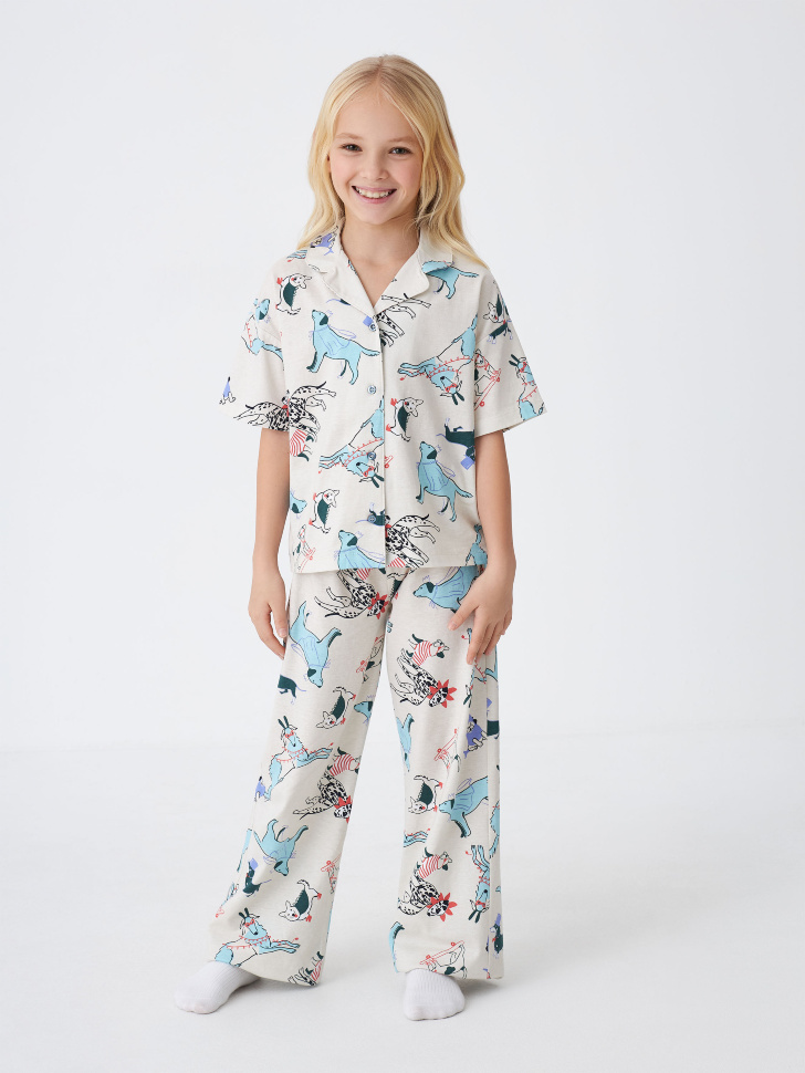 Трикотажная пижама с принтом для девочек (принт, 146-152)