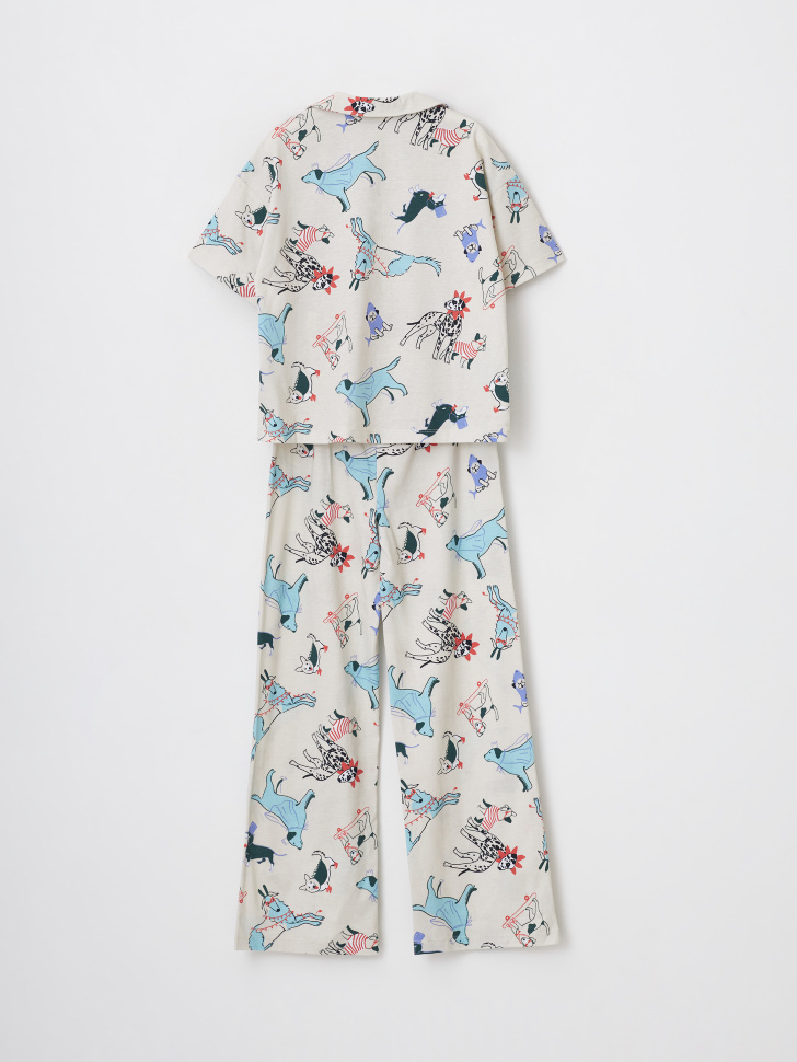Трикотажная пижама с принтом для девочек (принт, 146-152) sela 4680168152610 - фото 5