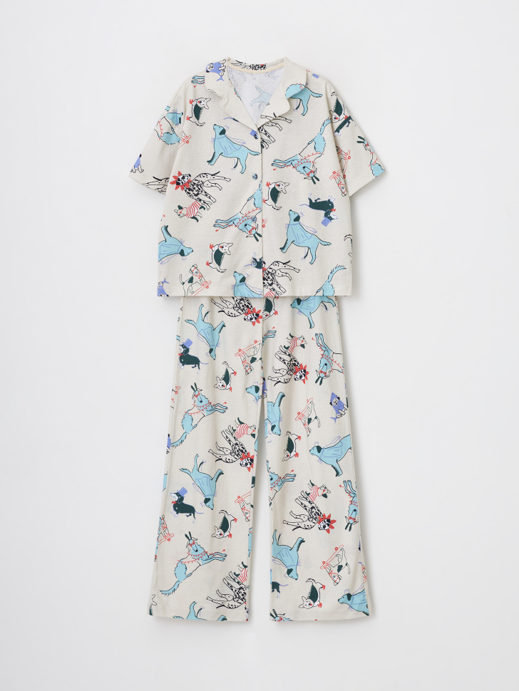 Трикотажная пижама с принтом для девочек (принт, 134-140) sela 4680168152603 - фото 3