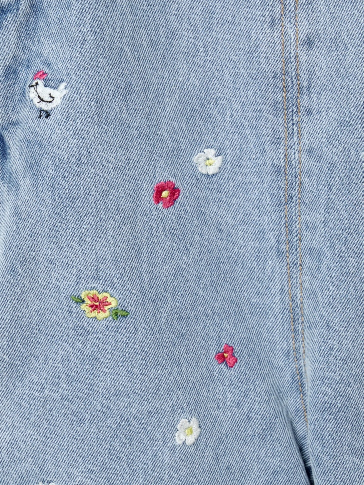 джинсовый комбинезон с вышивкой для девочек из хлопка спереди