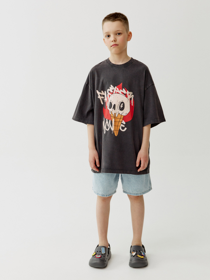 футболка оверсайз с принтом для мальчиков от бренда sela вид слева