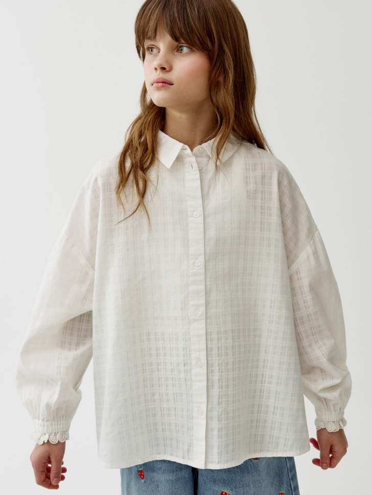 Блузка Sela оверсайз из фактурного хлопка, белый, арт. 54416