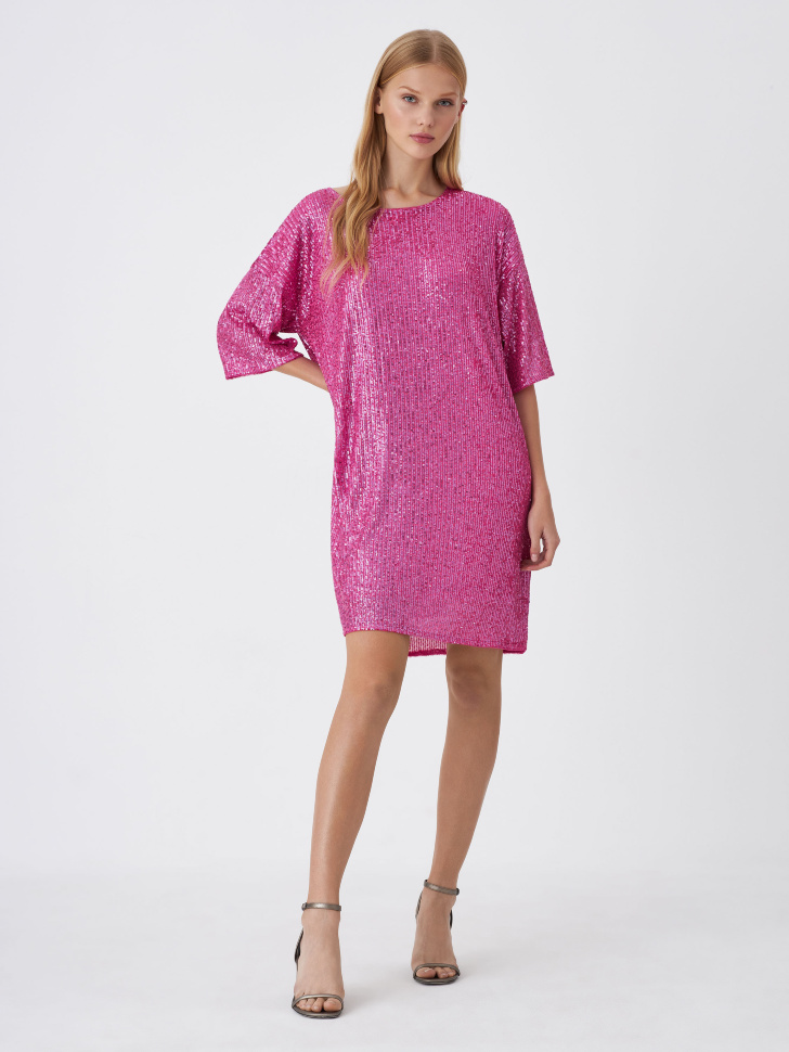 Платье-футболка с пайетками (розовый, L)